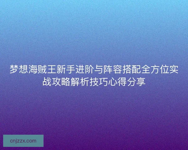 梦想海贼王新手进阶与阵容搭配全方位实战攻略解析技巧心得分享